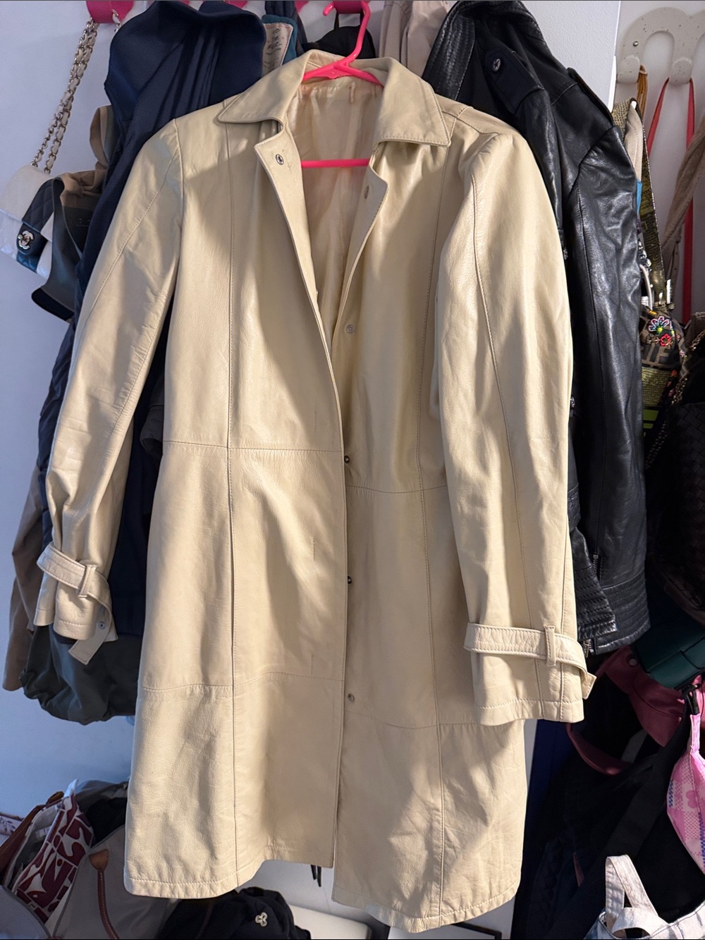 Classic Women's Cream Leather Trench Coat